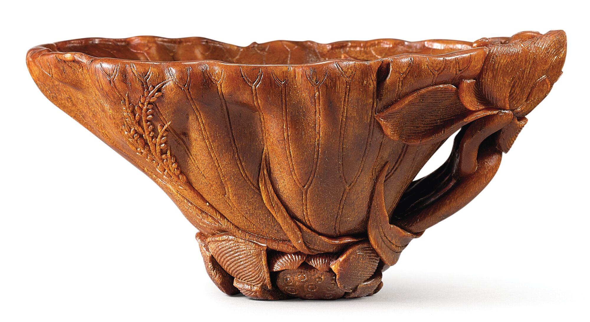 十七世紀 犀角雕荷葉式盃