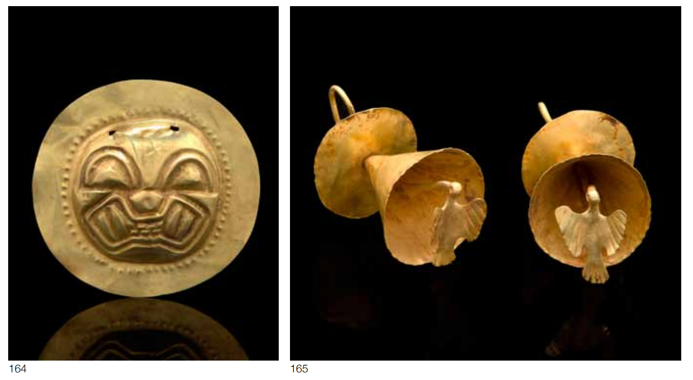 Nariño Gold Disk, ca. A.D. 800-1500 Pair of Nariño Gold Earrings, ca.