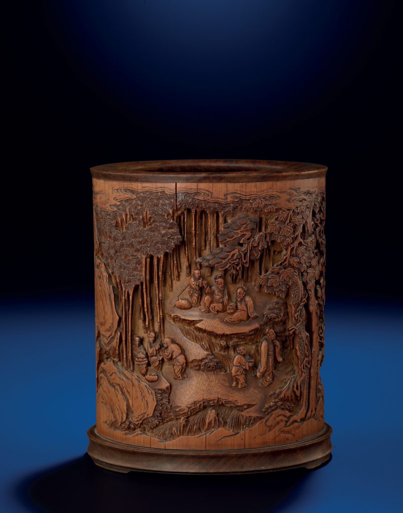 清十八世紀 竹雕竹林七賢圖筆筒