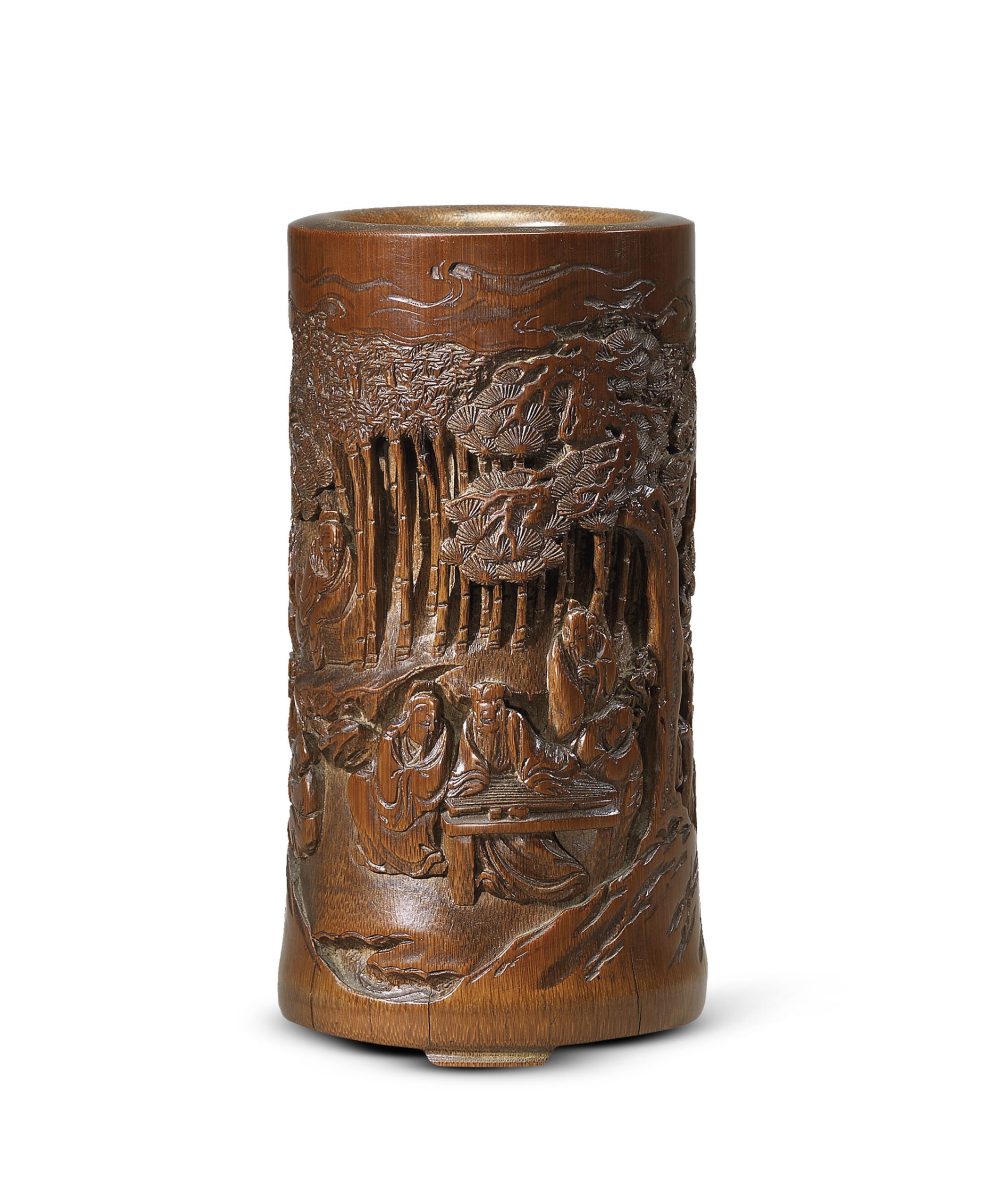 清十八世紀 竹雕竹林七賢筆筒