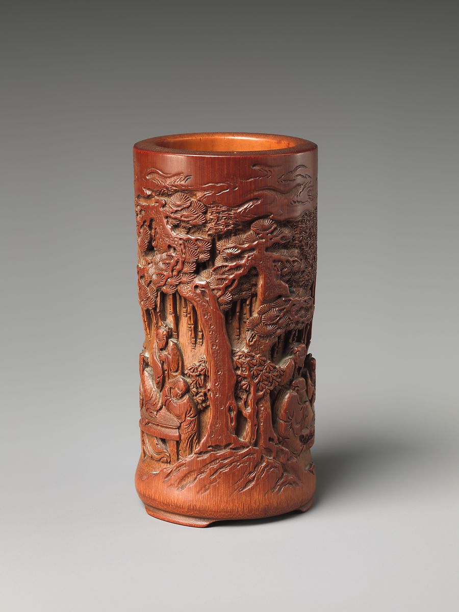纽约大都会博物馆 清晚 竹林七贤笔筒 Brush Holder with Seven Sages of the Bamboo Grove late 18th century–early 19th century
