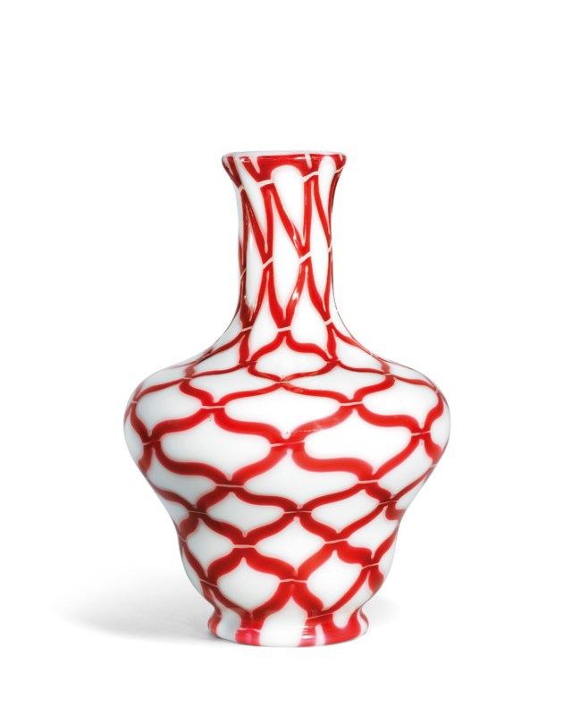 AN IMPORTANT AND RARE BEIJING OPAQUE WHITE AND RUBY-RED GLASS VASE