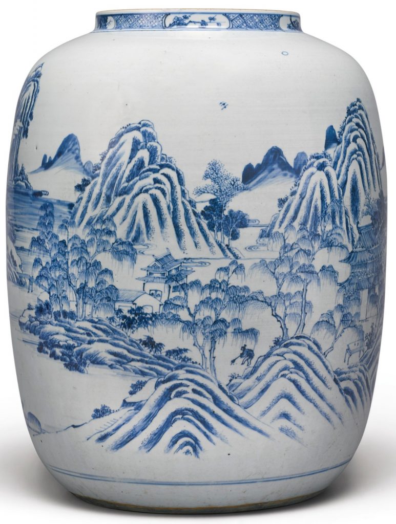 中国艺术珍品 拍卖信息 Lot 107 清十八世纪 青花山水人物图灯笼瓶