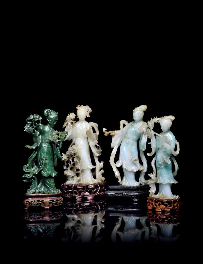 瓷器 玉器 工艺品（玉器 工艺品） 拍卖信息 Lot 5420 二十世纪 翡翠、白玉、碧玉仕女像 （四件）