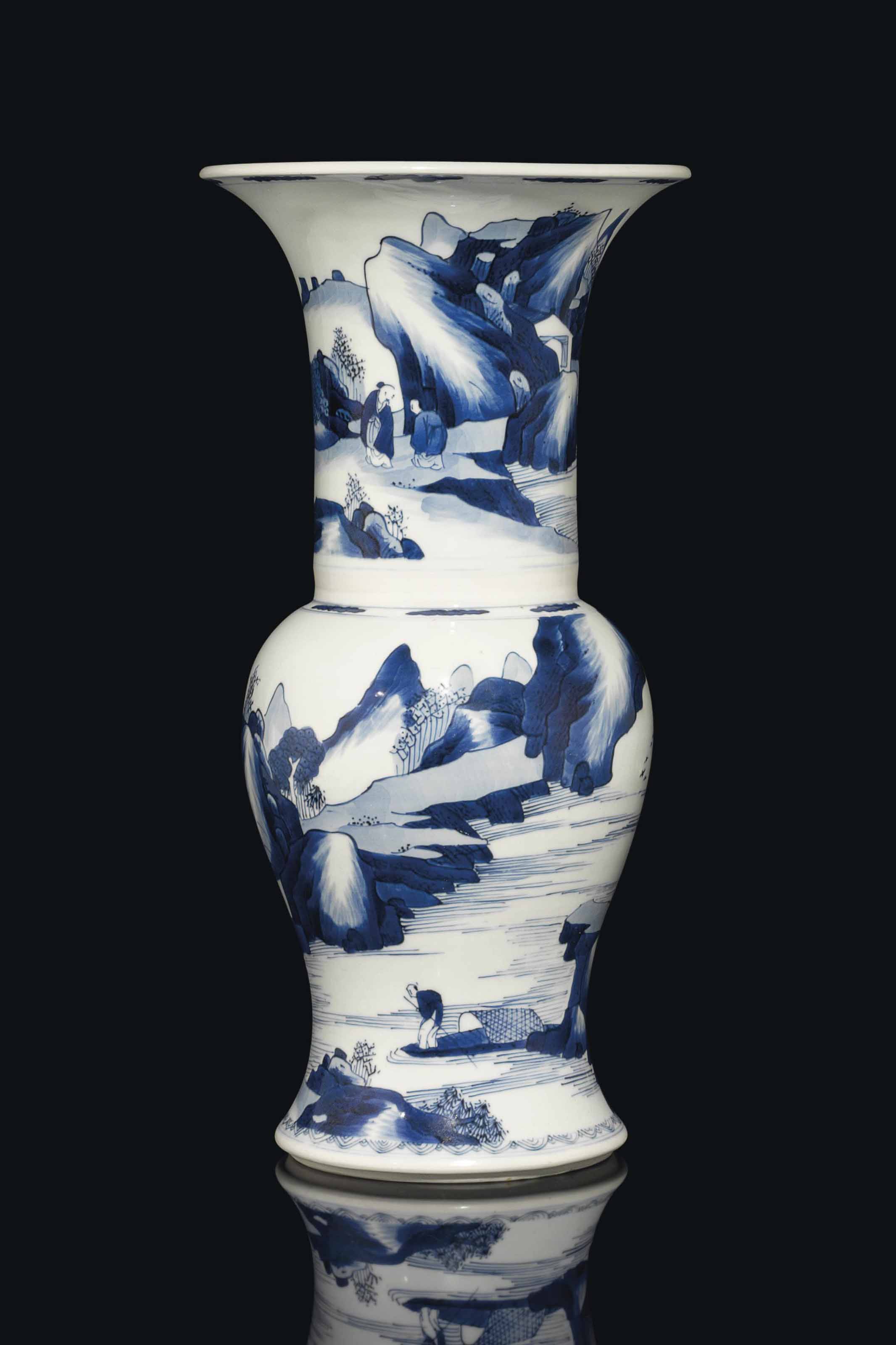 A BLUE AND WHITE 'PHOENIX TAIL' VASE 
