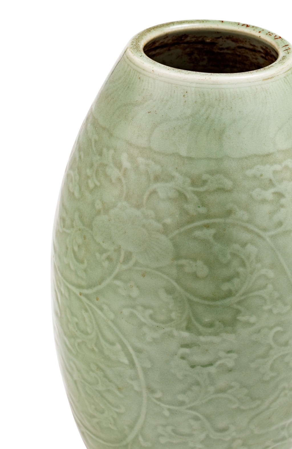 清十八世紀 青釉纏枝蓮紋橄欖瓶 