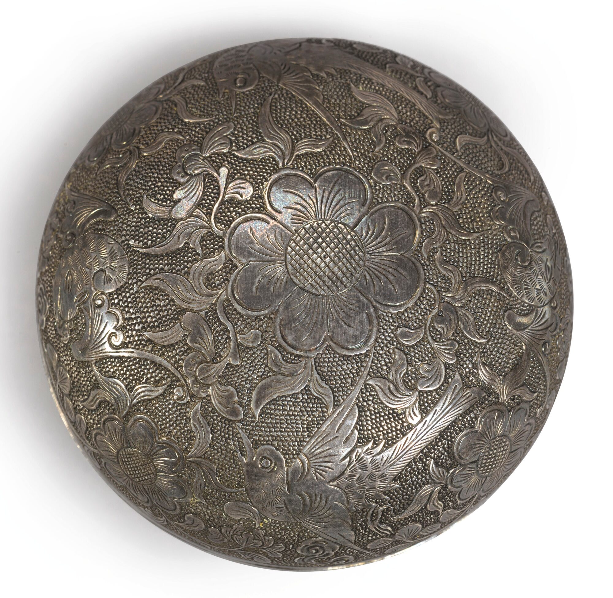 清十八世紀 銀鏨花鳥紋小蓋盒