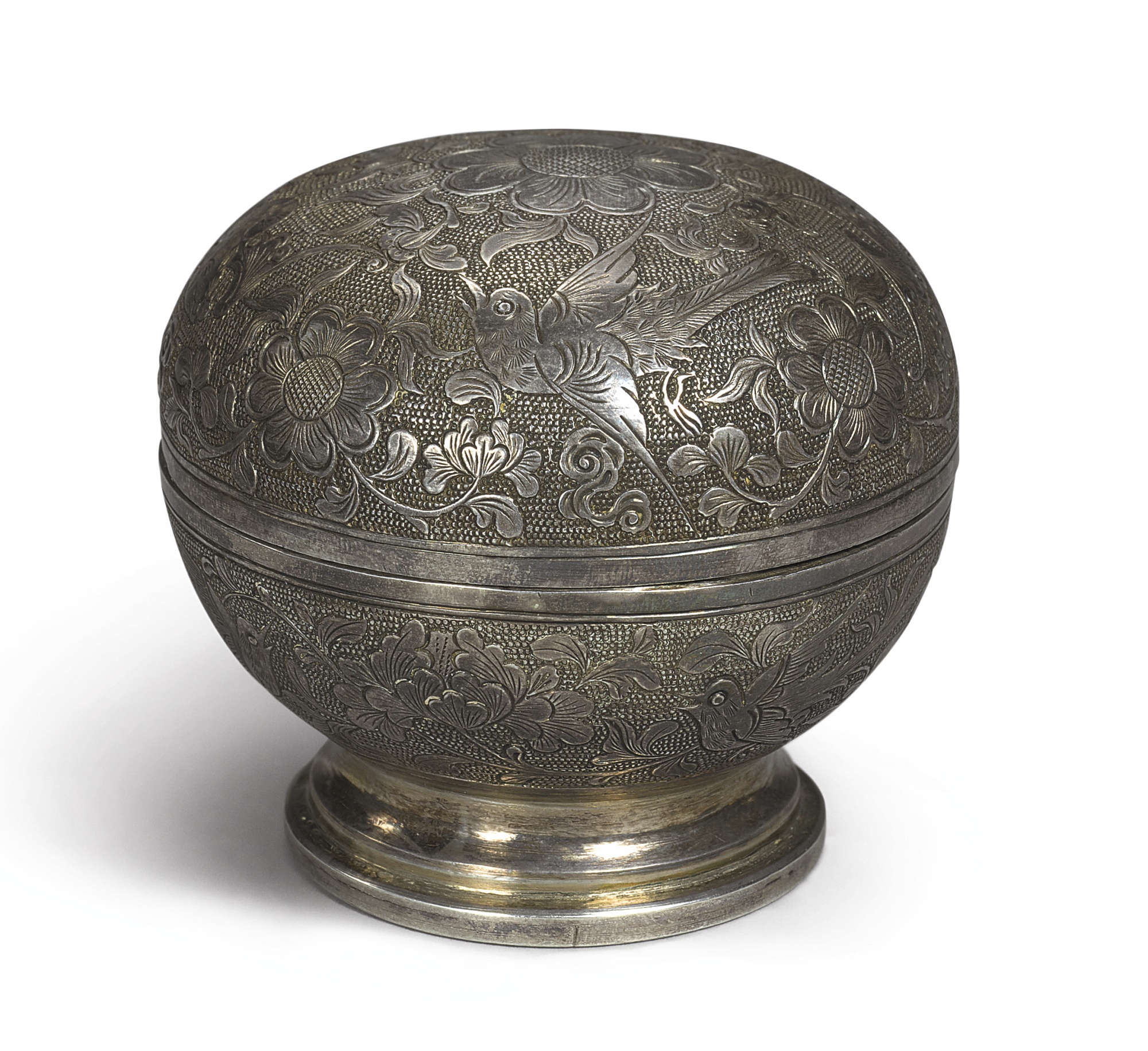 清十八世紀 銀鏨花鳥紋小蓋盒