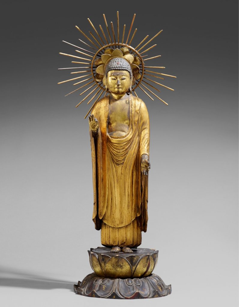 亚洲艺术品 拍卖信息 Lot 1125 A gilt wood figure of Amida Butsu. Early Edo period