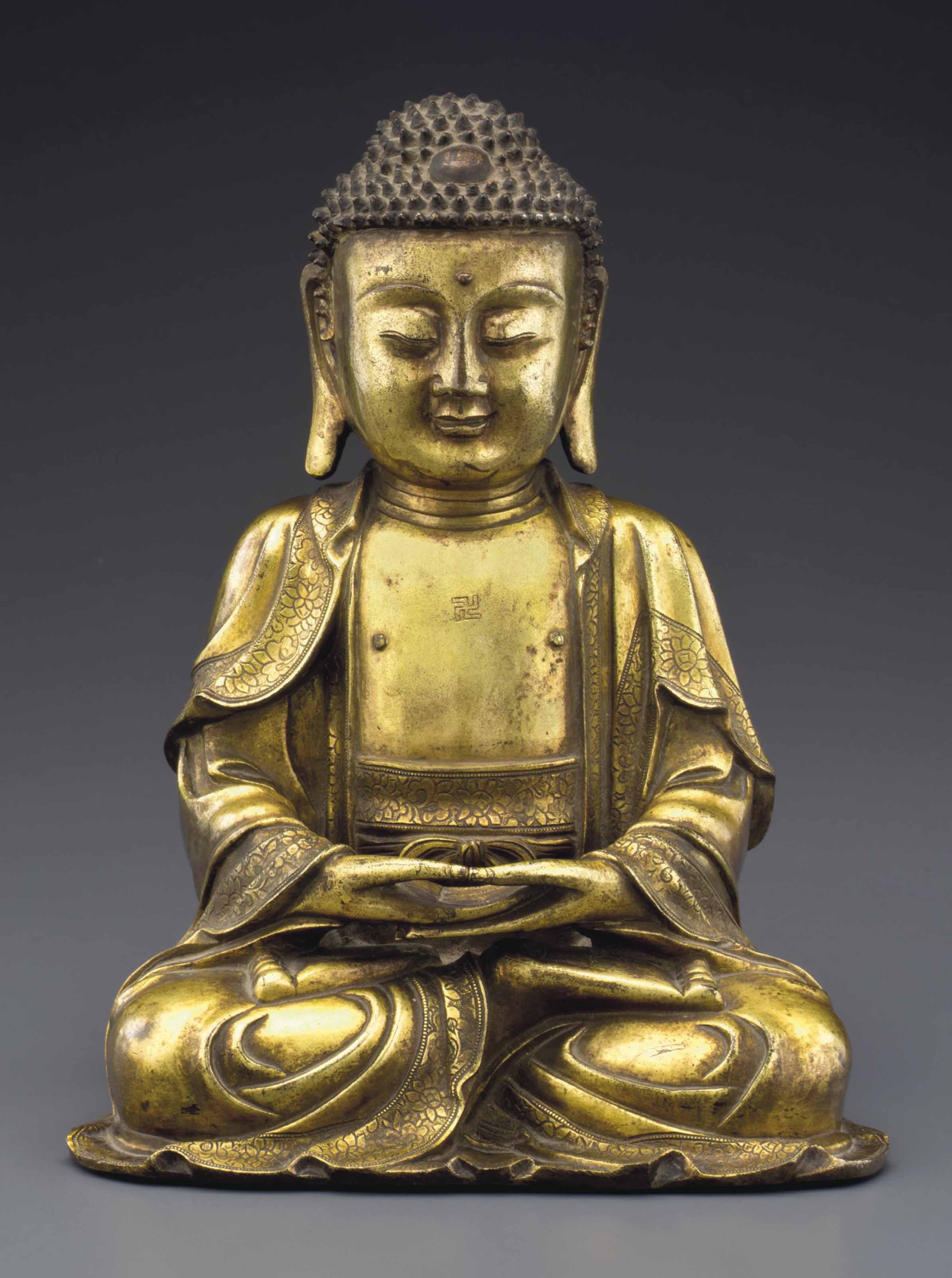  明十六/十七世紀 銅鎏金佛坐像