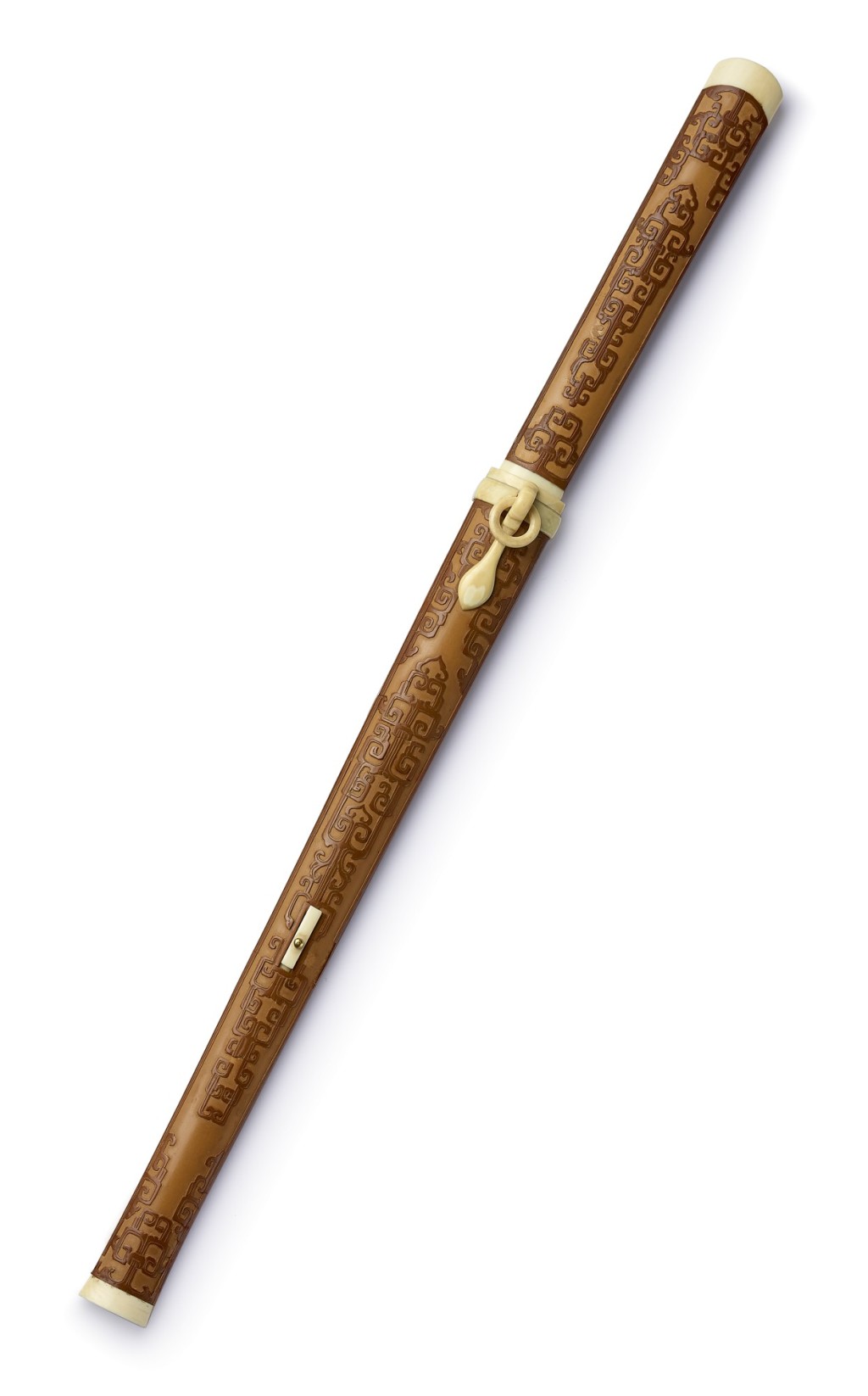 清十八世紀 竹黃雕龍拐子紋象牙刀鞘一套