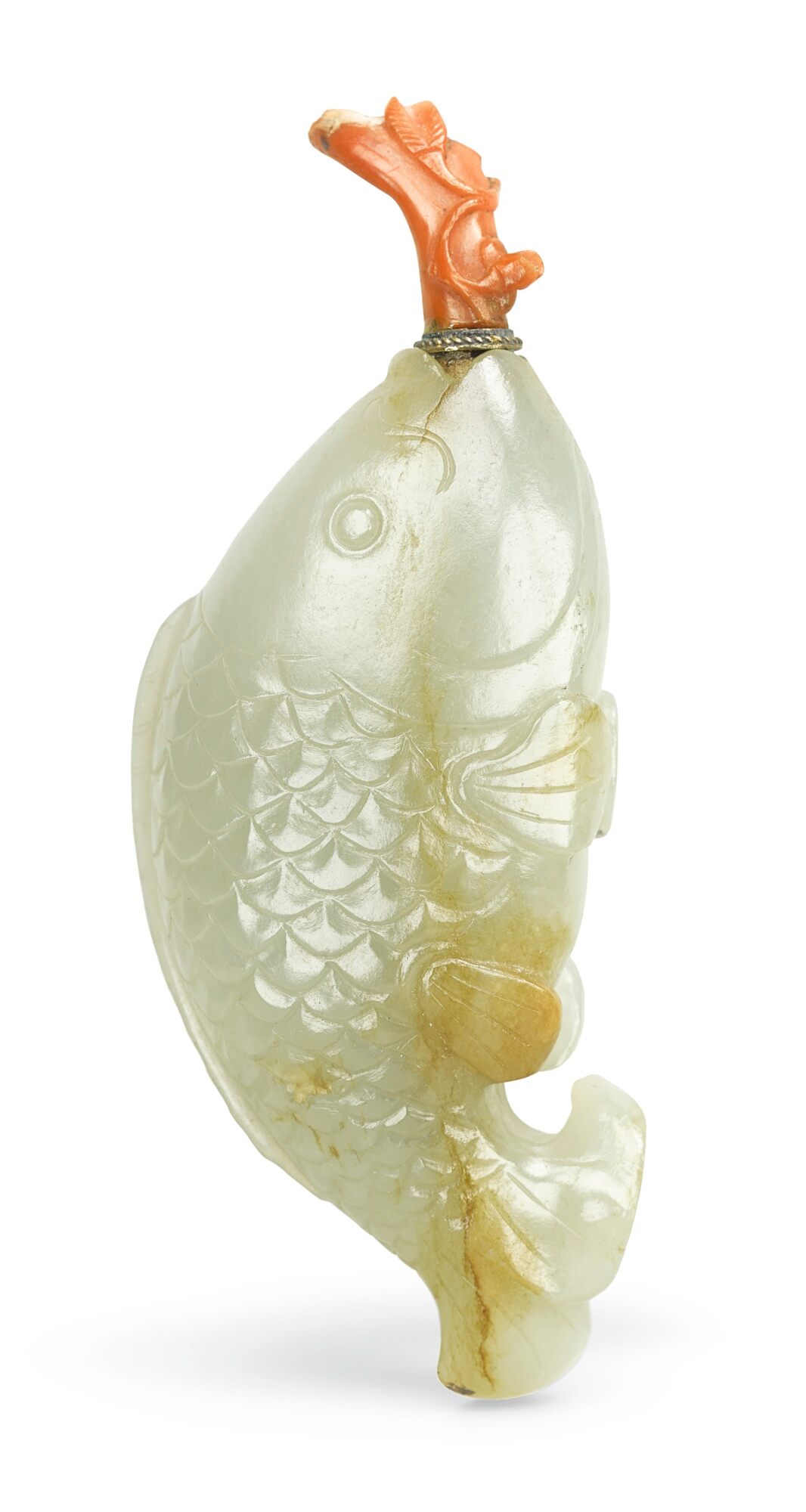 清十八世紀 青白玉魚形鼻煙壺
