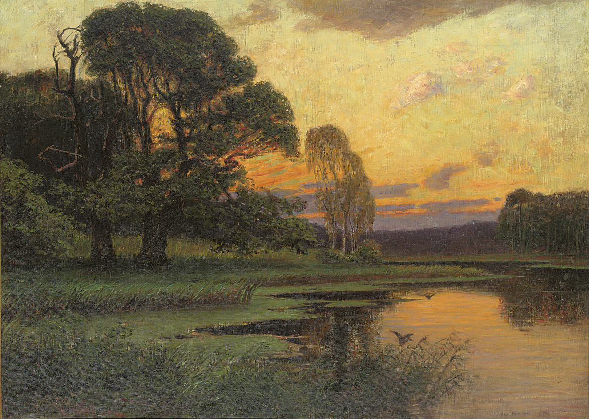 KURT VON ROZYNSKI (GERMAN, B.1864) SUNSET ON THE LAKE