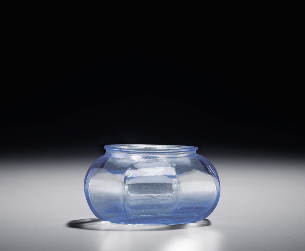 A TRANSPARENT BLUE GLASS OCTAGONAL WATER POT
