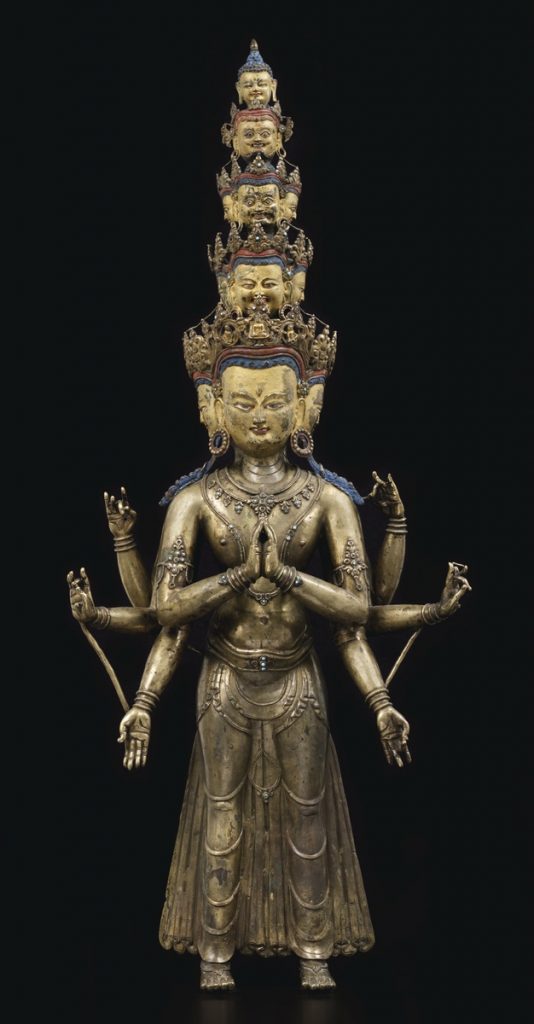 西藏 13世纪 十一面八臂观音铜像
