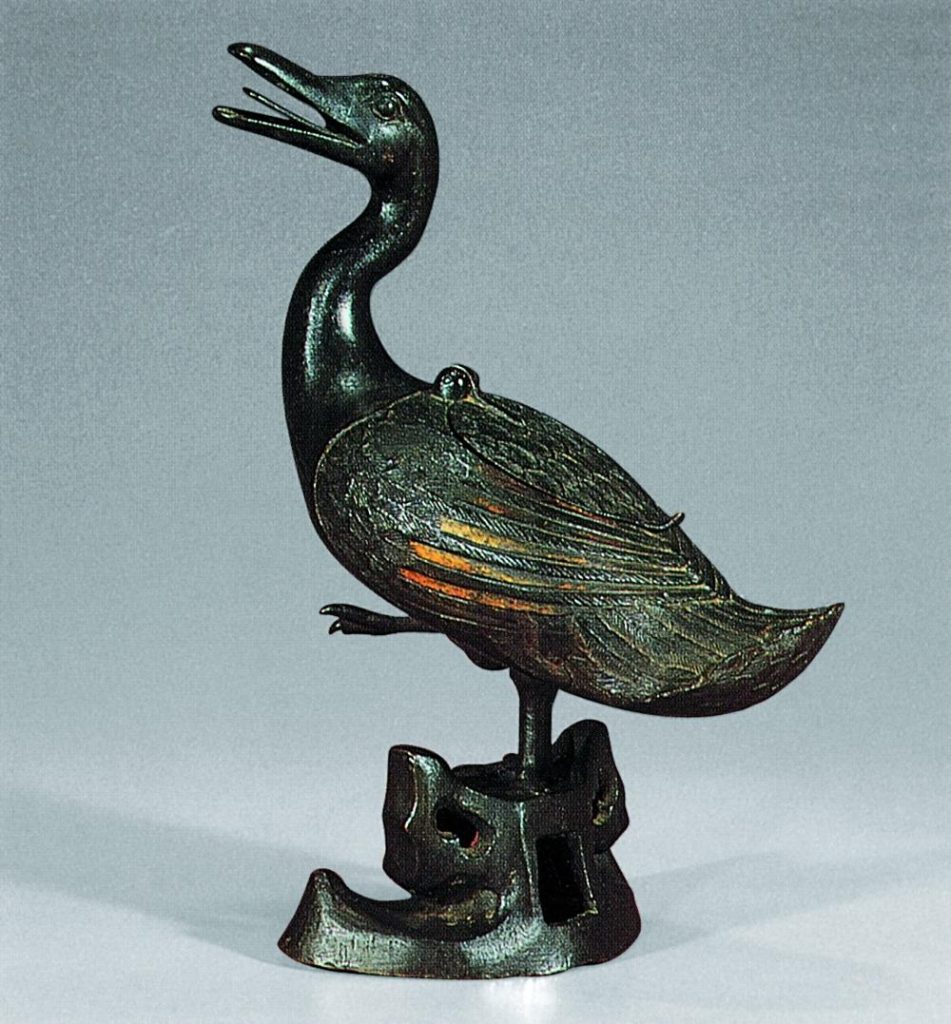 明十七世纪 铜局部鎏金鸭形香炉