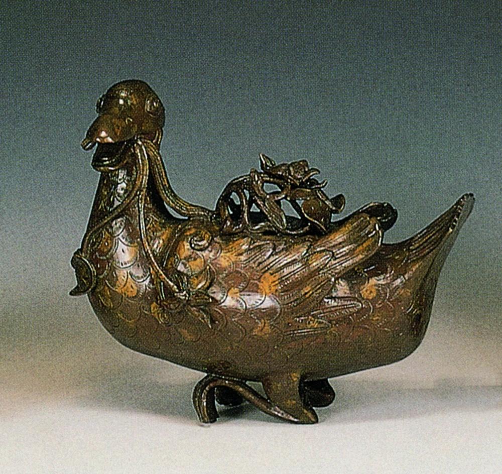 明十七世纪 铜贴金鸟形炉