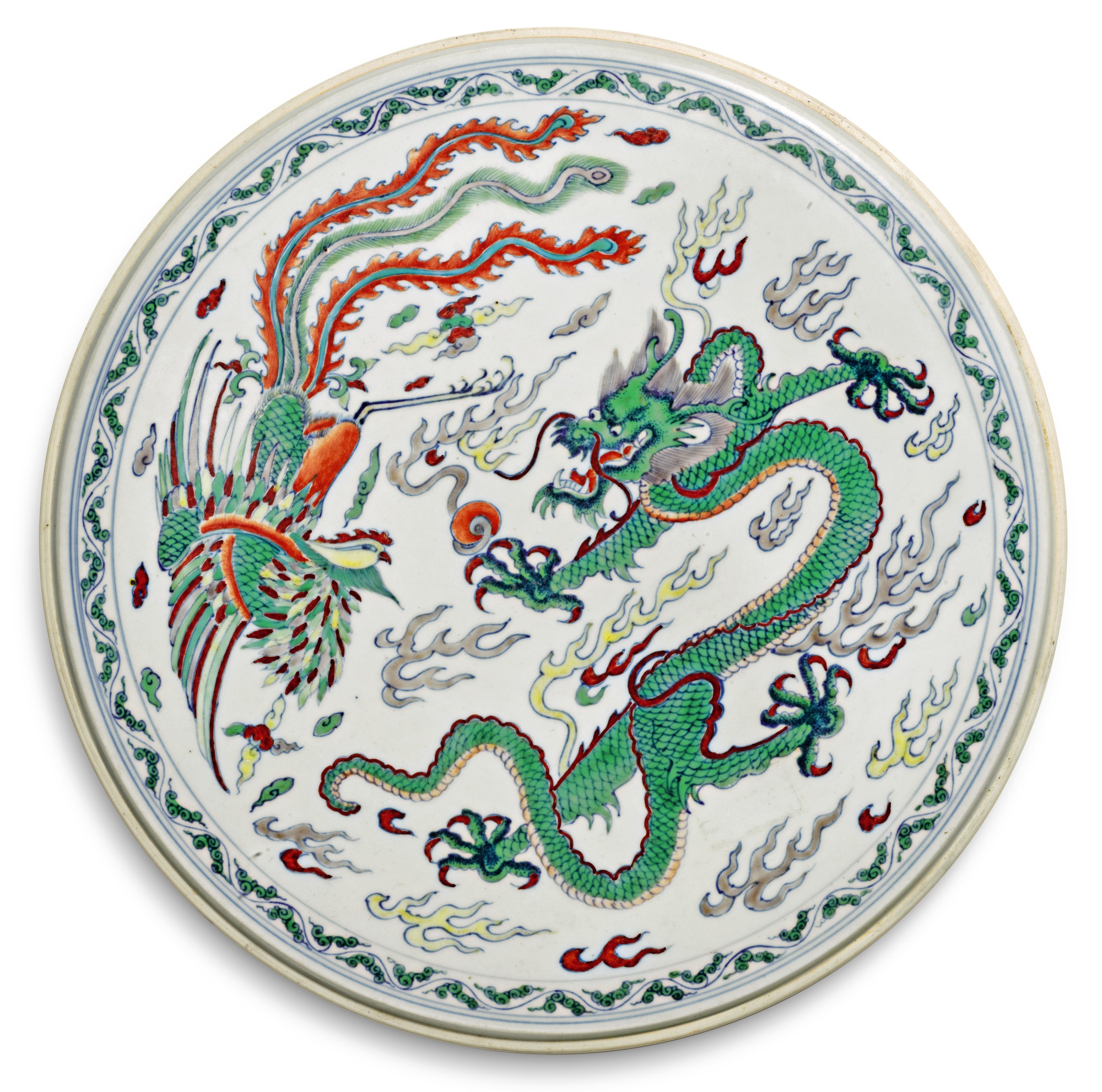 清十八世紀 鬪彩龍鳳呈祥紋圓屏