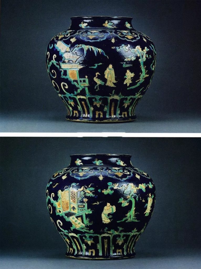 明十六世纪初 珐华庭院人物图罐 