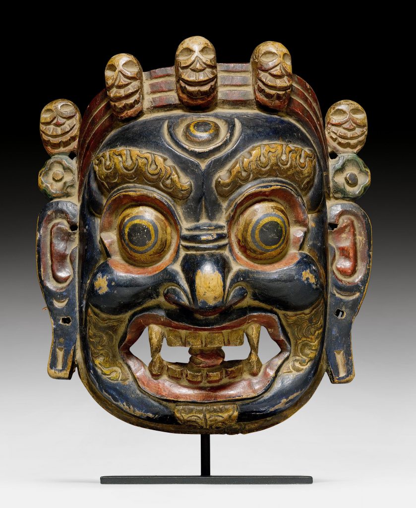 中国, 喜马拉雅地区艺术品 拍卖信息 Lot 131 二十世纪早期 不丹 彩绘木雕达玛巴拉面具