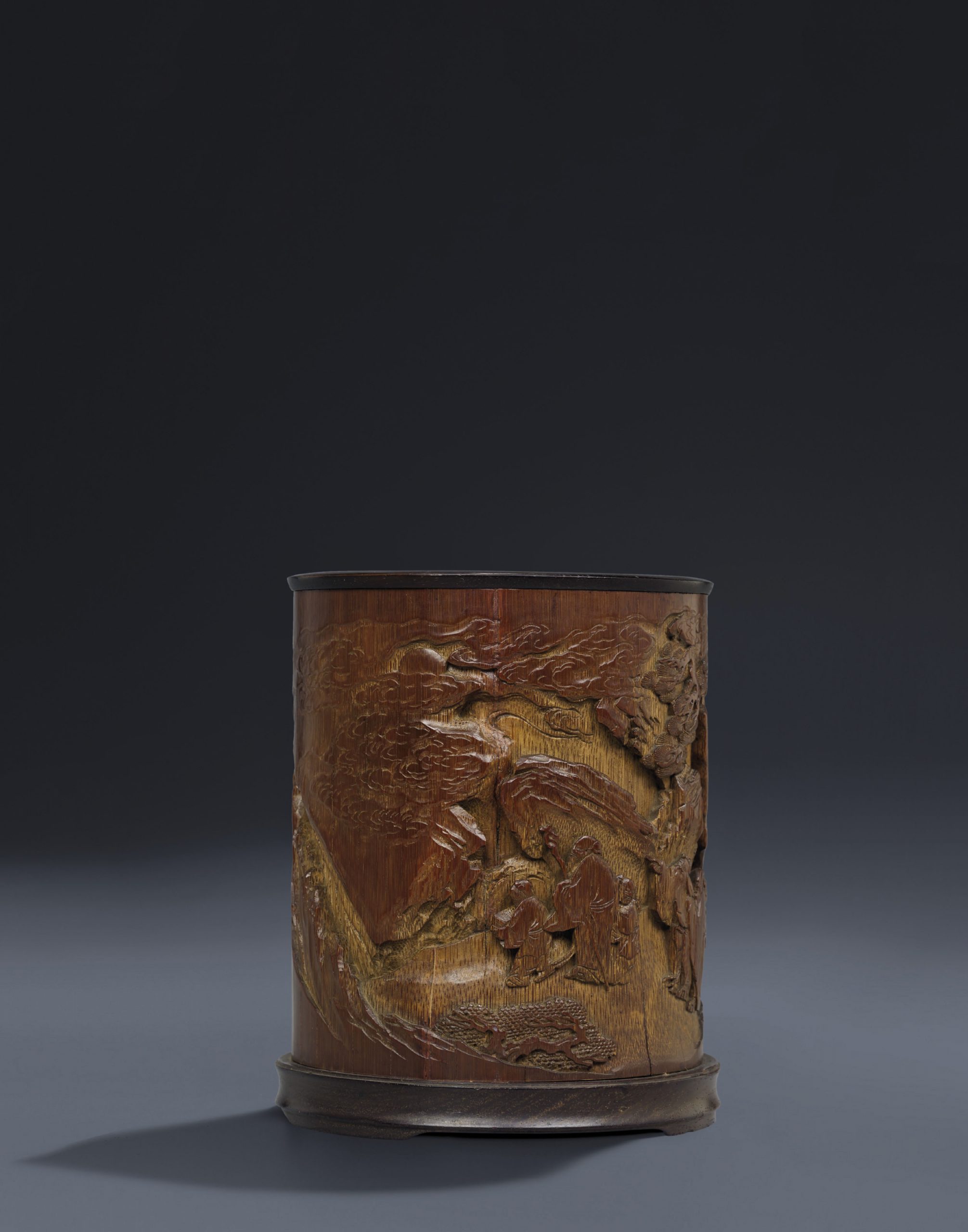 清十八世紀 竹雕山水人物圖筆筒
