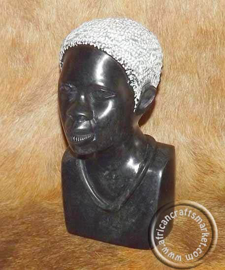African Stone Carved Bust