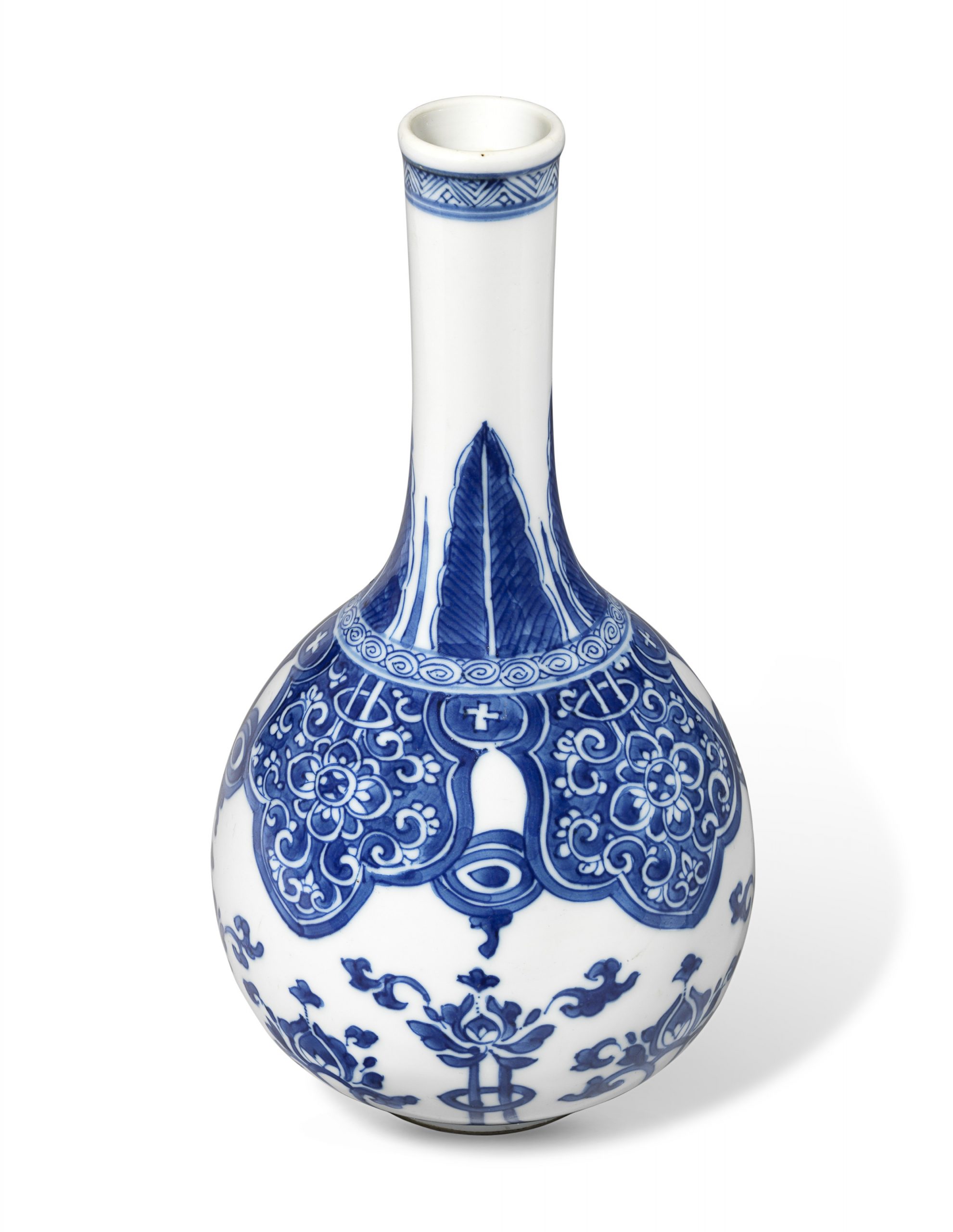 A BLUE AND WHITE 'LOTUS' BOTTLE VASE
