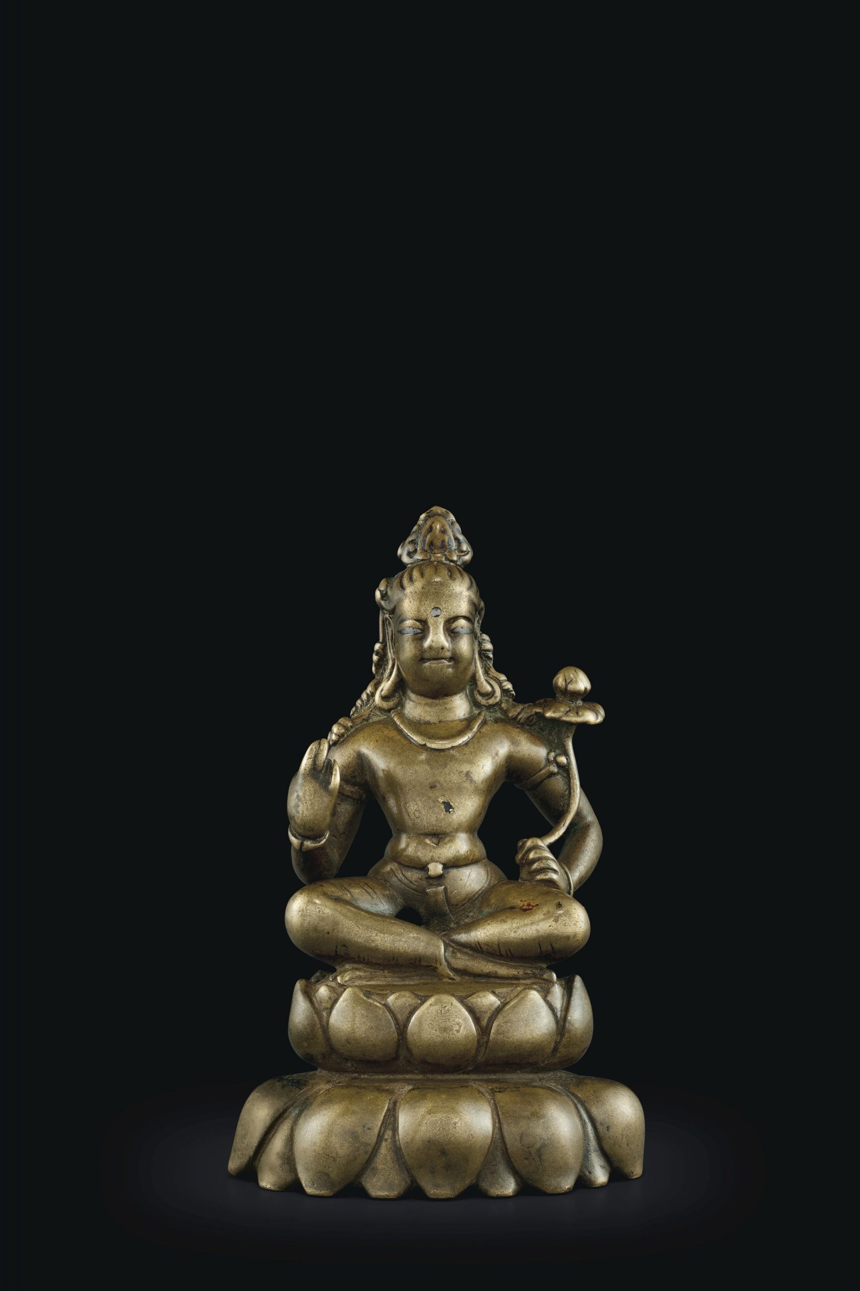 A COPPER- AND SILVER-INLAID BRONZE FIGURE OF PADMAPANI LOKESHVARA SWAT VALLEY, 8TH-9TH CENTURY 