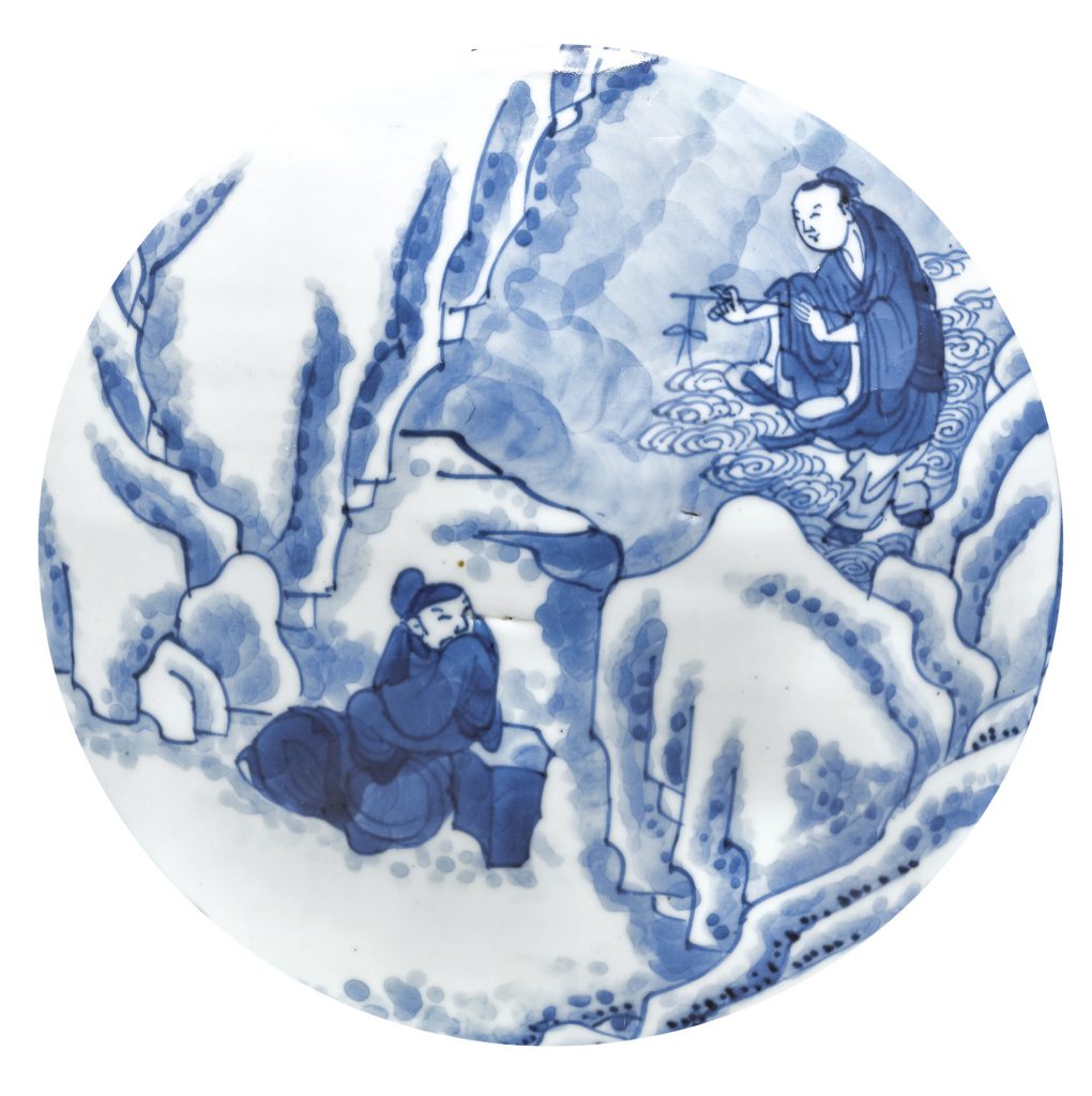 BLUE AND WHITE 'WINTER' OVOID JAR AND COVER
