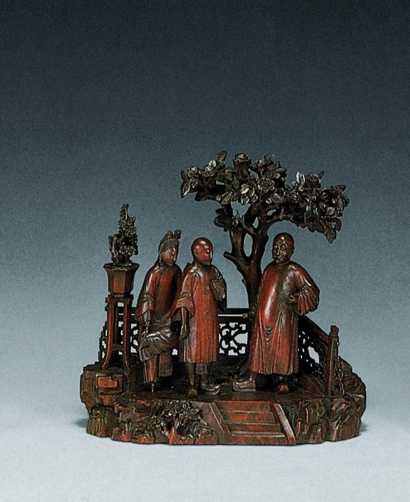 1005 清十九世纪 硬木雕园景人物摆件