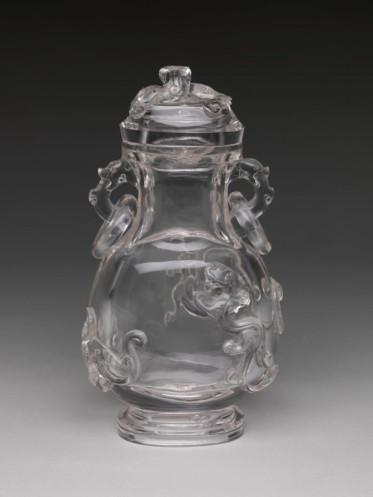 纽约大都会博物馆 清 水晶龍紋花瓶 Vase with Dragons, Rock crystal, China