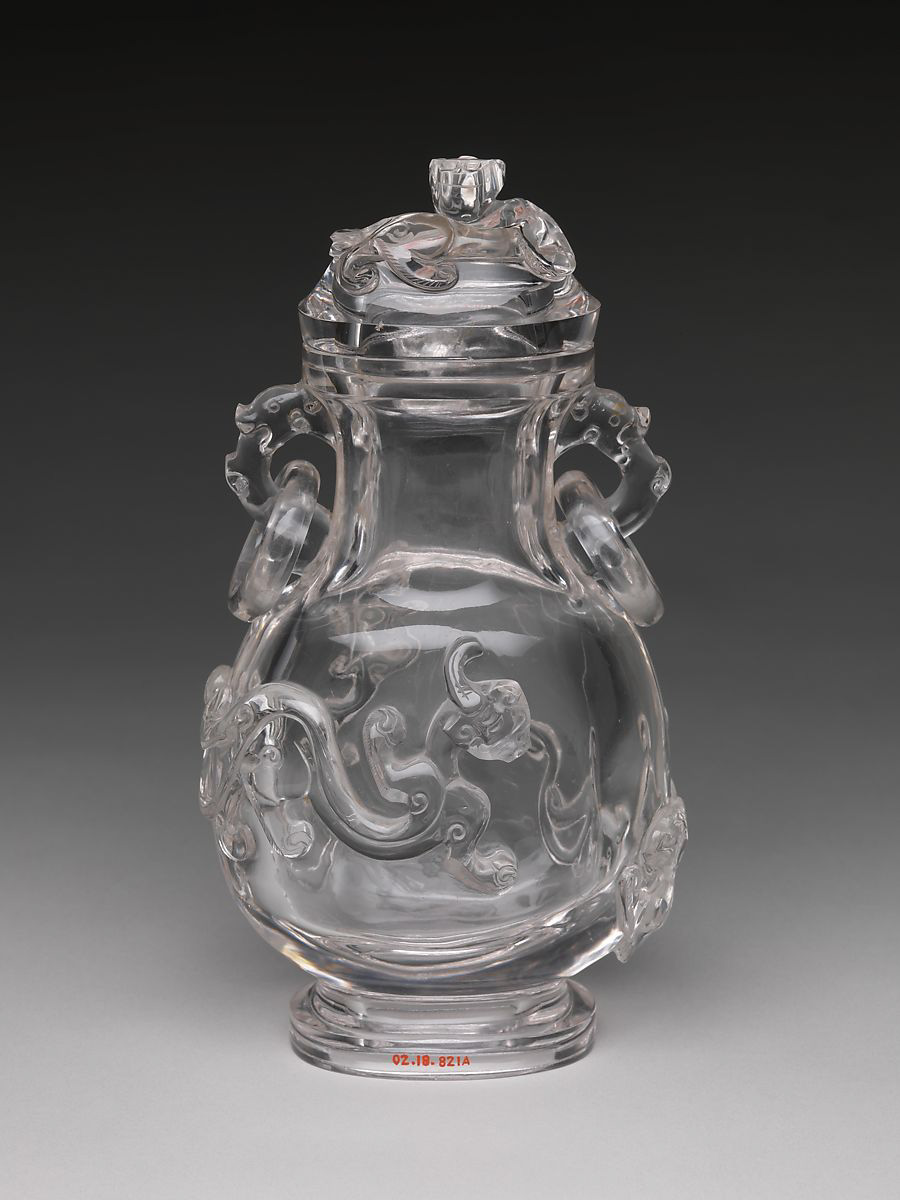 纽约大都会博物馆 清 水晶龍紋花瓶 Vase with Dragons, Rock crystal, China