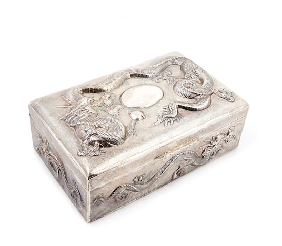 A CHINESE EXPORT SILVER HUMIDOR marked CC, probably Canton, mid-19th/20th century