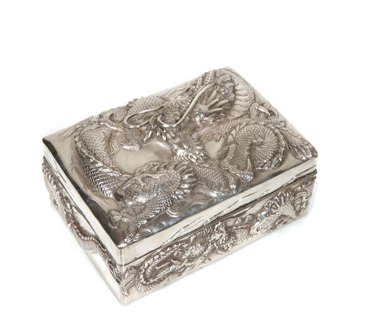 A CHINESE EXPORT SILVER HUMIDOR