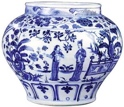 元十四世纪中期青花“锦香亭”图罐