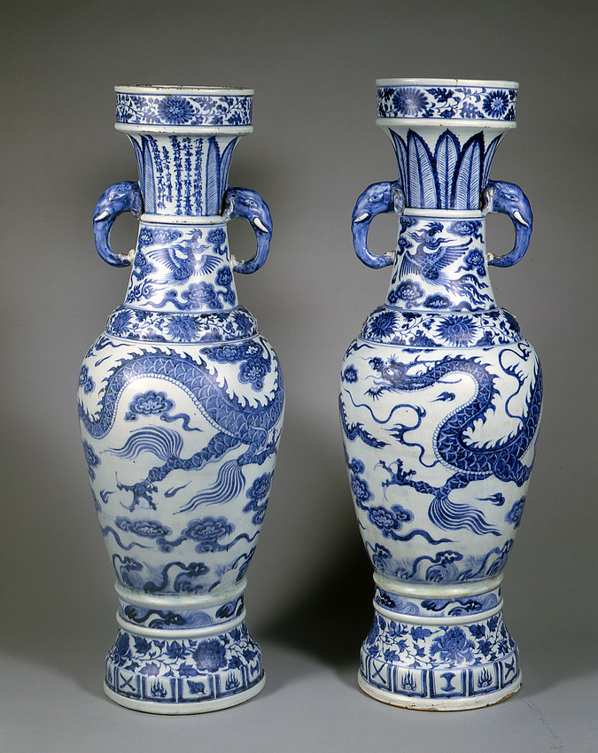 The David Vases, c. 1351, Yuan dynasty, 63.6 x 20.7 cm, Jiangxi province, China © Trustees of the British Museum