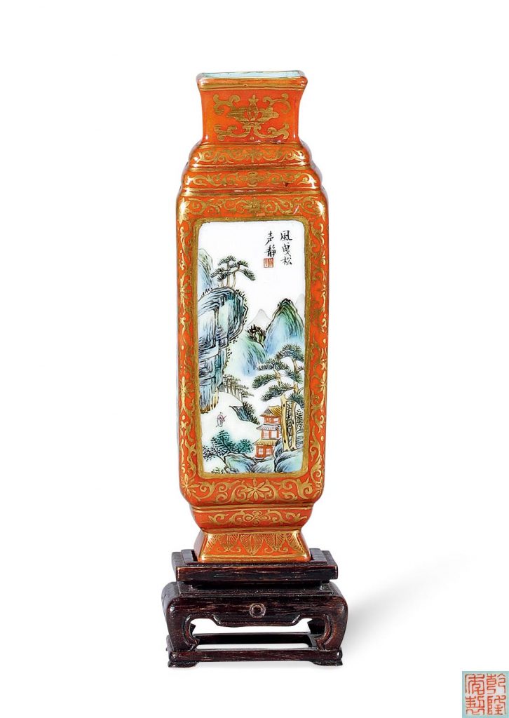 中国古董珍玩 拍卖信息 Lot 0712 18~19世纪 墨彩开光描金御题诗文菱形花插