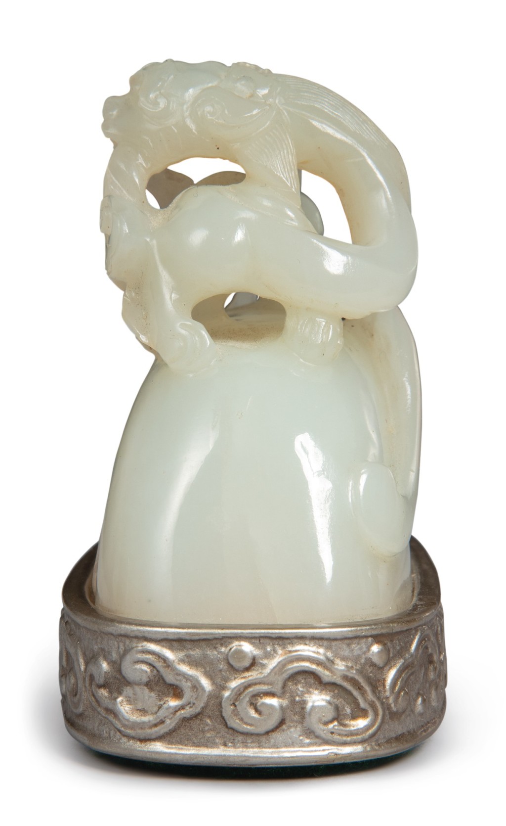 A WHITE JADE 'CHILONG AND LINGZHI' CARVING, 