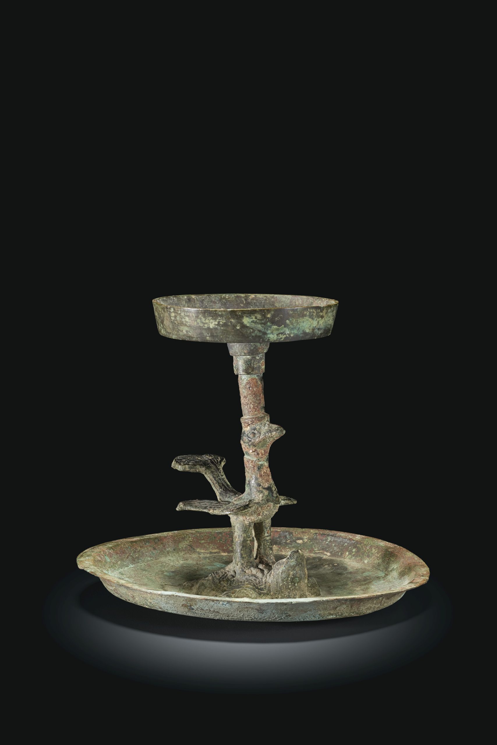 A BRONZE OIL LAMP HAN DYNASTY (206 BC - AD 220)
