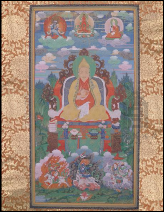 《六世班禅僧装像》唐卡 乾隆四十五年（1780年）七月二十一日绘，布本设色，纵125厘米，横68厘米，故宫博物院藏