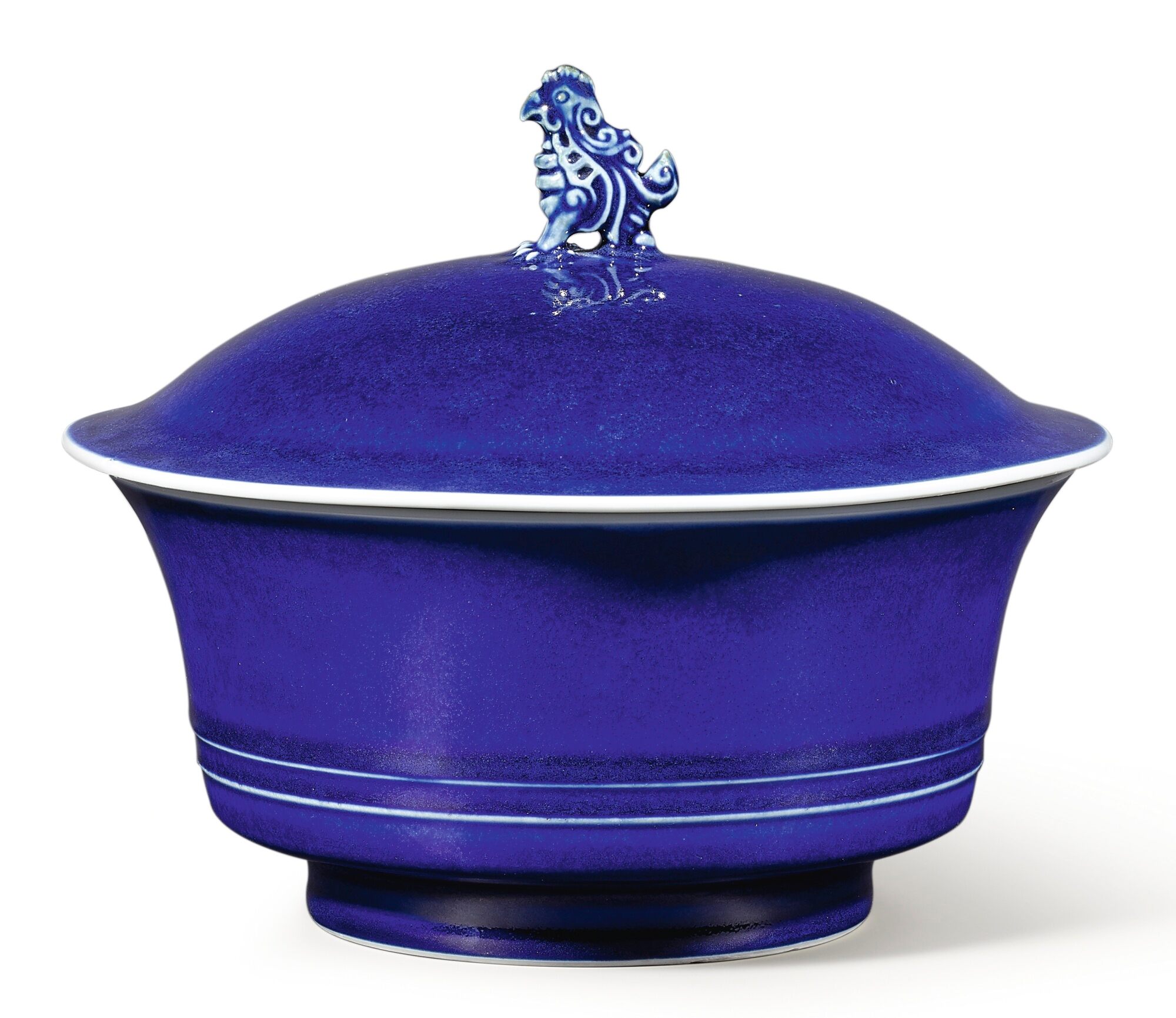 清雍正 霽藍釉天雞鈕蓋盌 《大清雍正年製》款