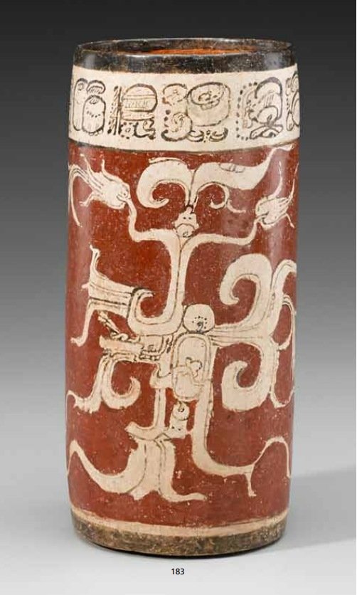 Maya Polychrome Vase depicting the Water Serpent,