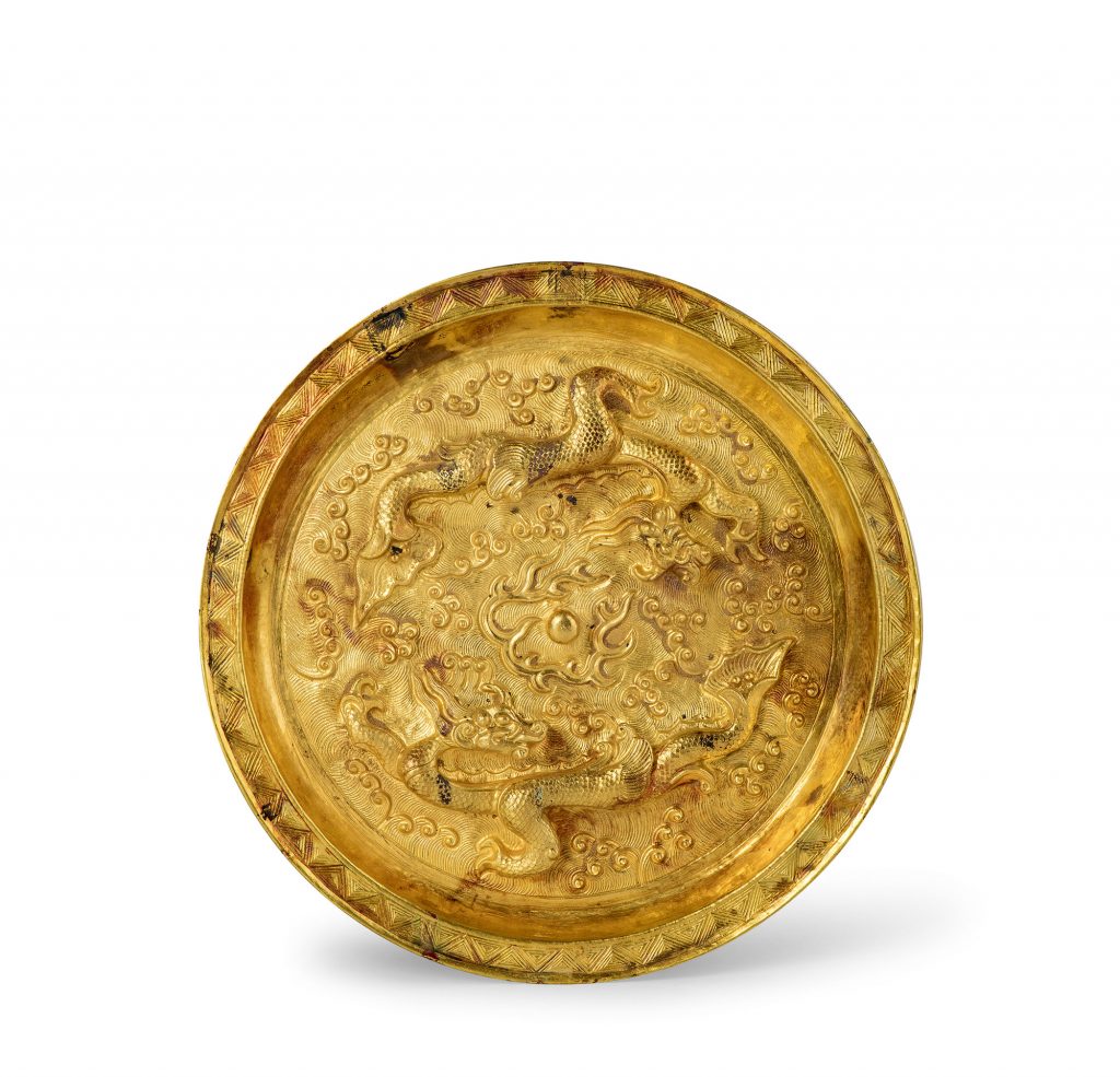 观古——瓷器珍玩工艺品 拍卖信息 Lot 1305 元 金质双龙赶珠盏托