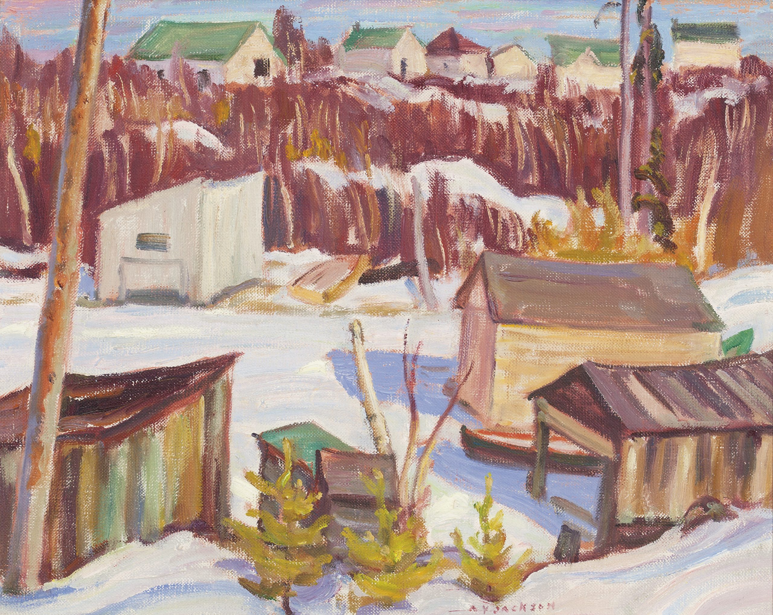 148 Alexander Young Jackson 1882 - 1974 MINER'S COTTAGES, COCHENOUR-WILLANS MINES, RED LAKE COUNTRY
