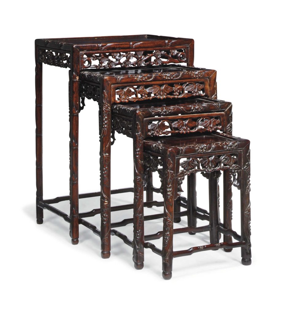 A CHINESE HARDWOOD COMPOSITE NEST OF TABLES