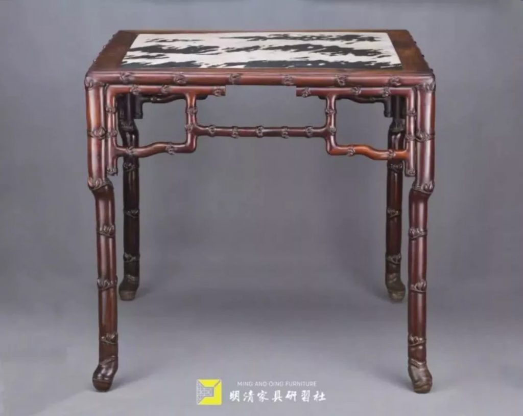 清中期 红木理石面仿竹节枨方桌