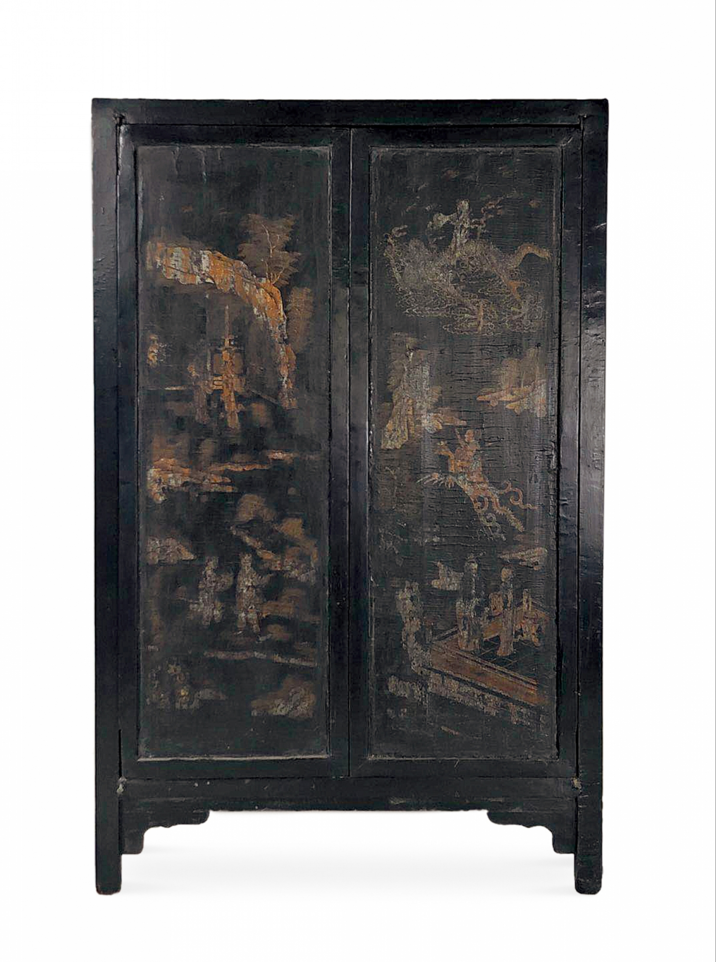 清早期 杨木黑大漆彩绘方角柜
