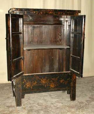 Black Lacquer Cabinet with Gold Gilt Motif