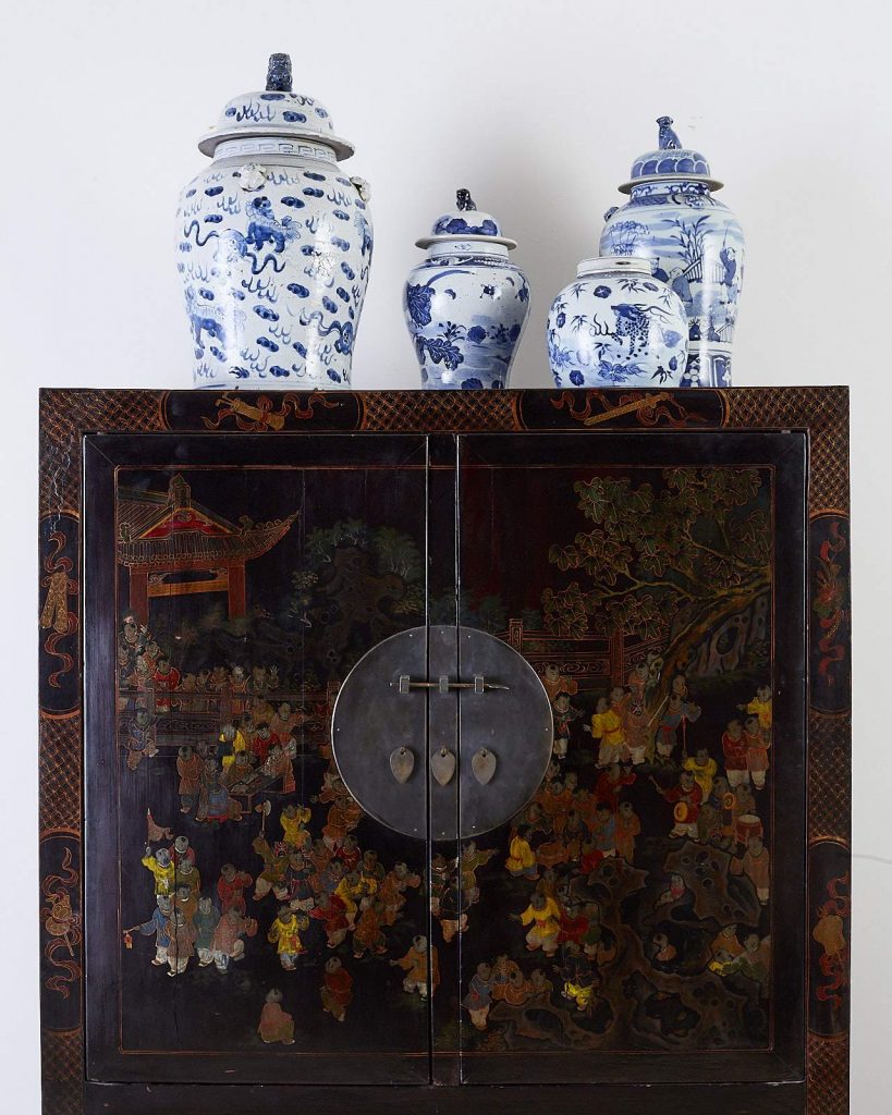 Chinese Qing Style Lacquered Wedding Cabinet Chest