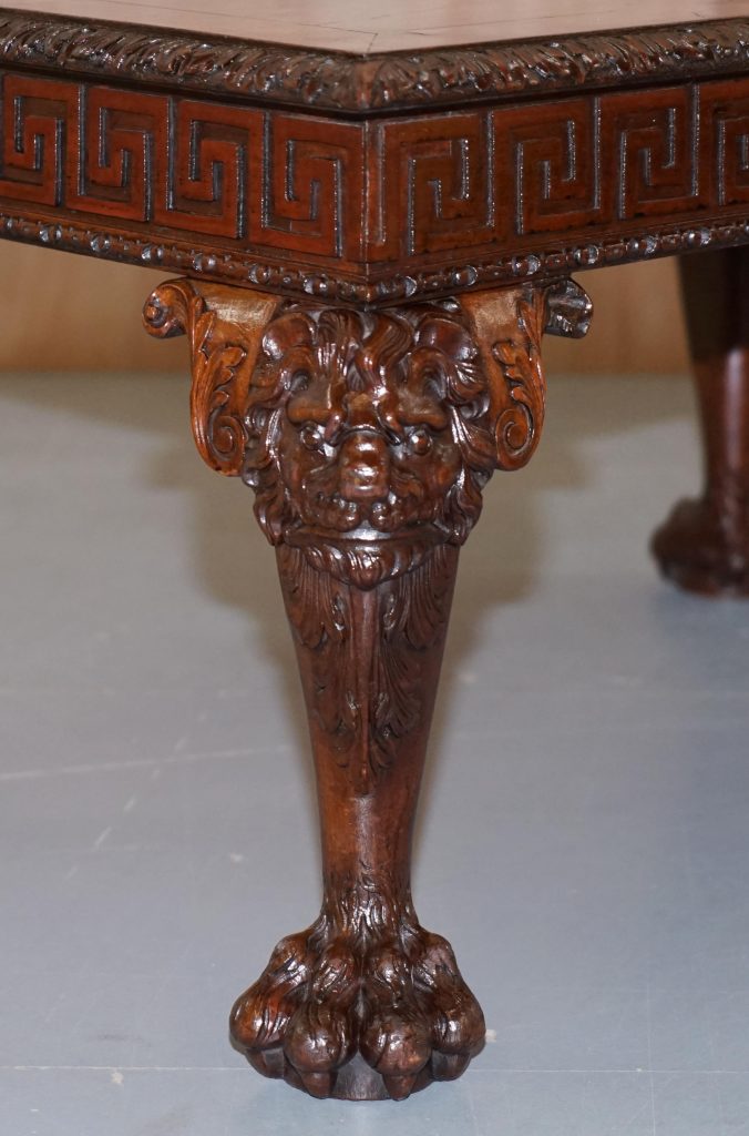 Carved Georgian Irish Lion Head & Hairy Paw Feet Ornate Table Flamed Mahogany